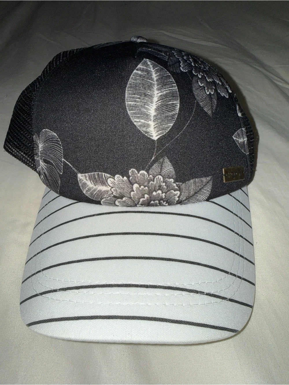 Roxy Black and White Floral Trucker Hat